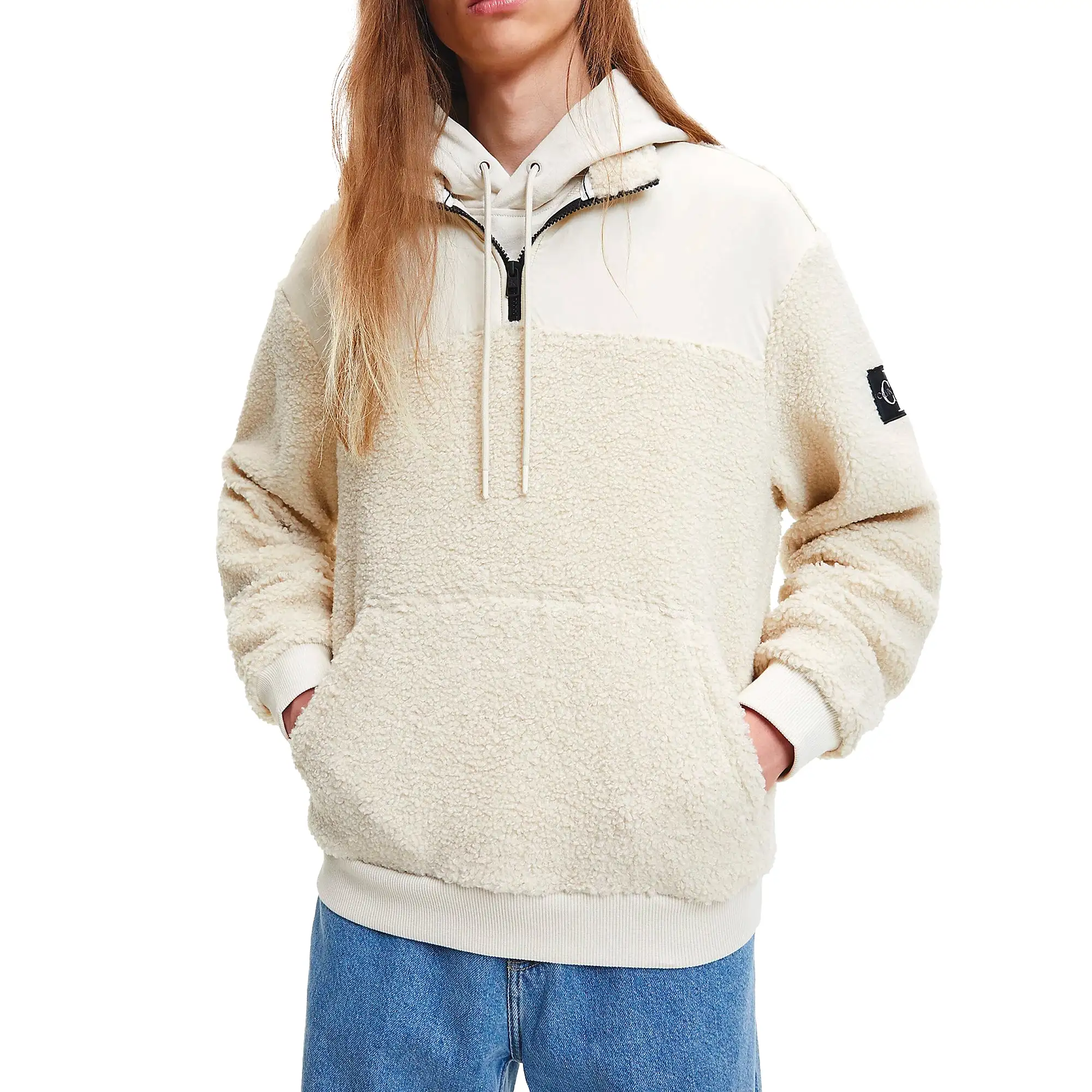 Calvin Klein Badge Sherpa Half Zip Fleece - Eggshell