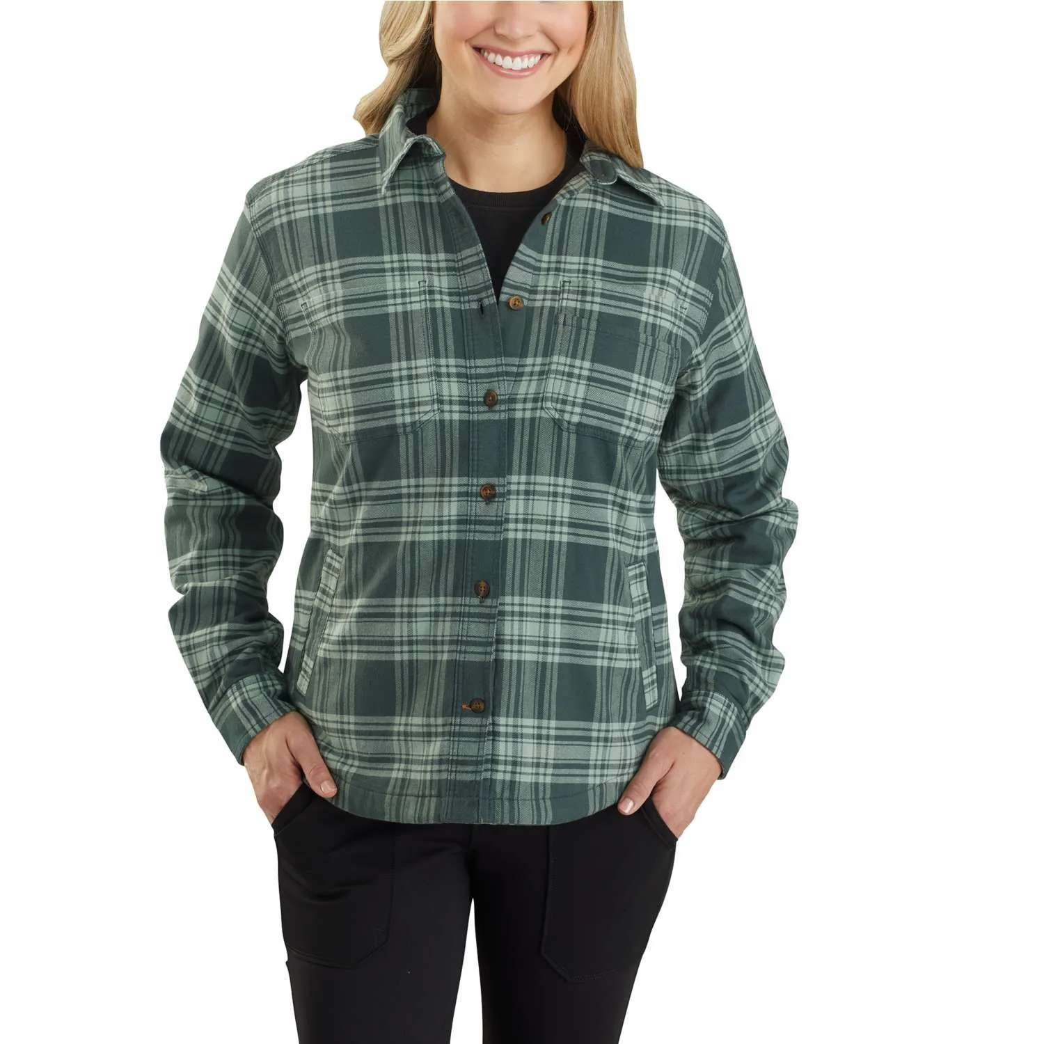 Carhartt 104518 Women’s Hamilton Plaid Flannel Jacket - Fog Green 