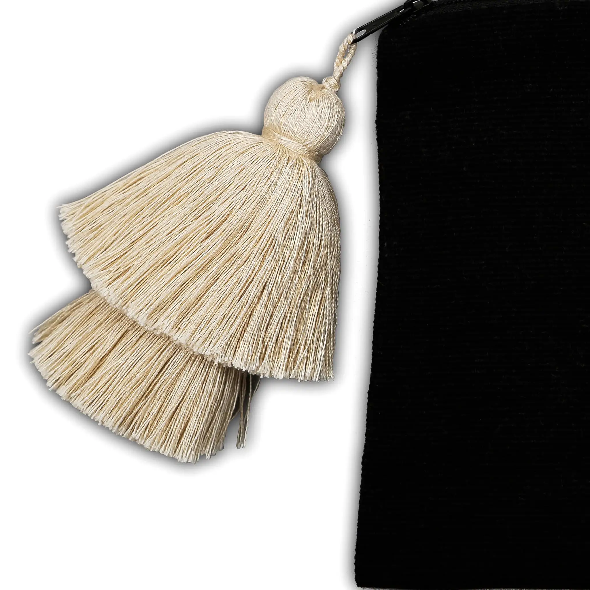 Cotton Pouch in Black with Cream Tassel