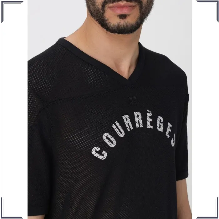 Courreges  |Blended Fabrics Street Style V-Neck Plain Cotton