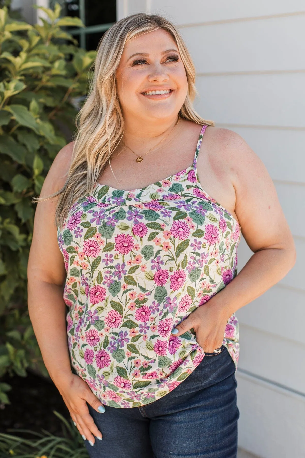 Crazy In Love Floral Tank Top- Cream & Magenta