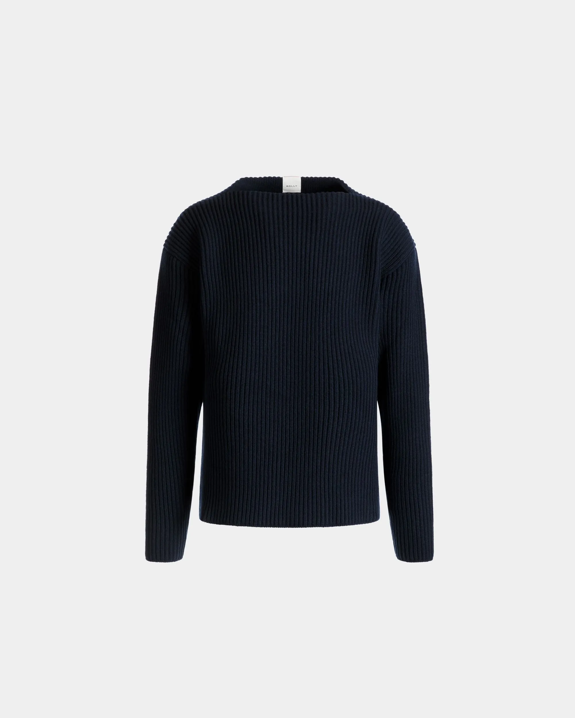 Crewneck Sweater In Navy Blue Wool 