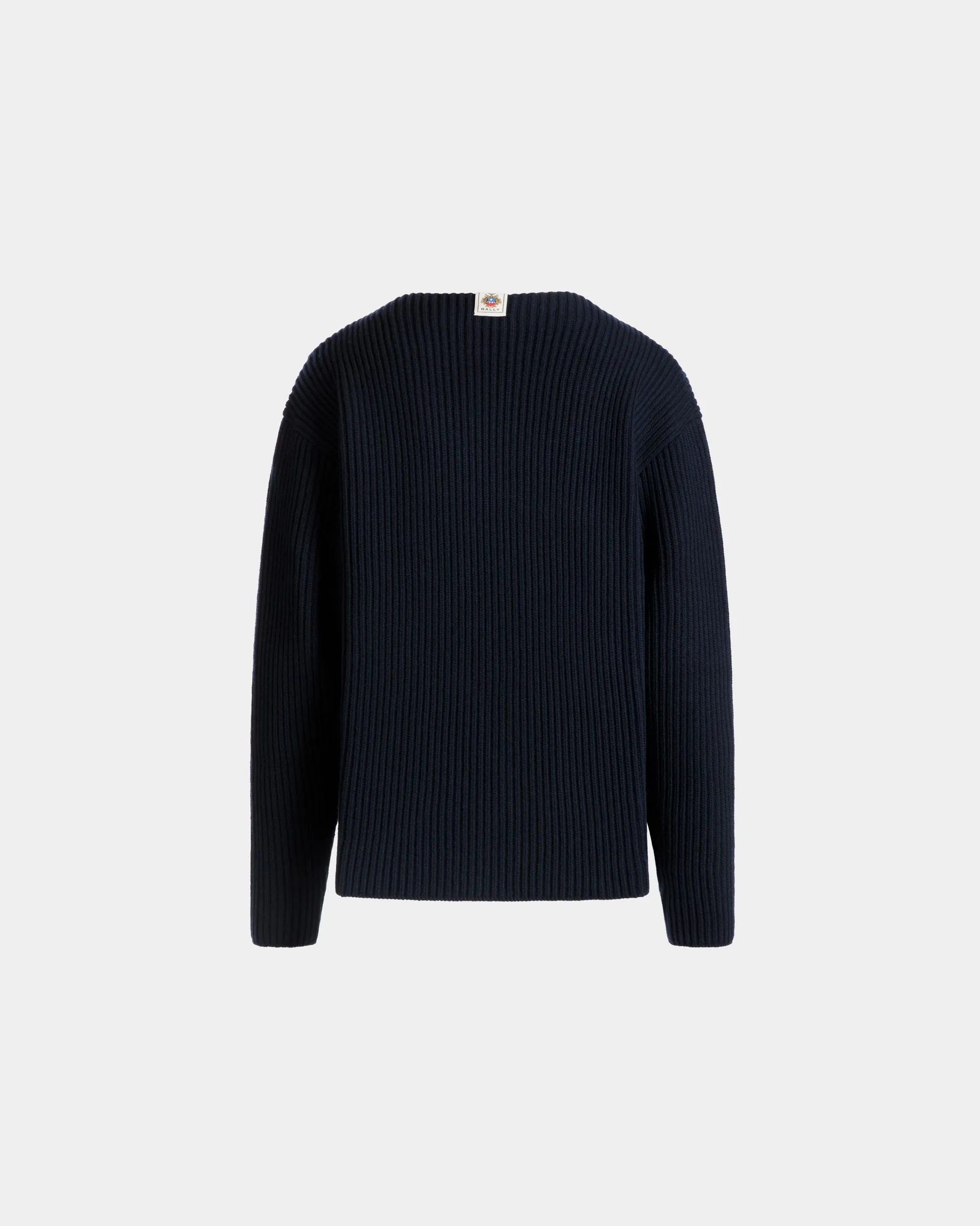 Crewneck Sweater In Navy Blue Wool 