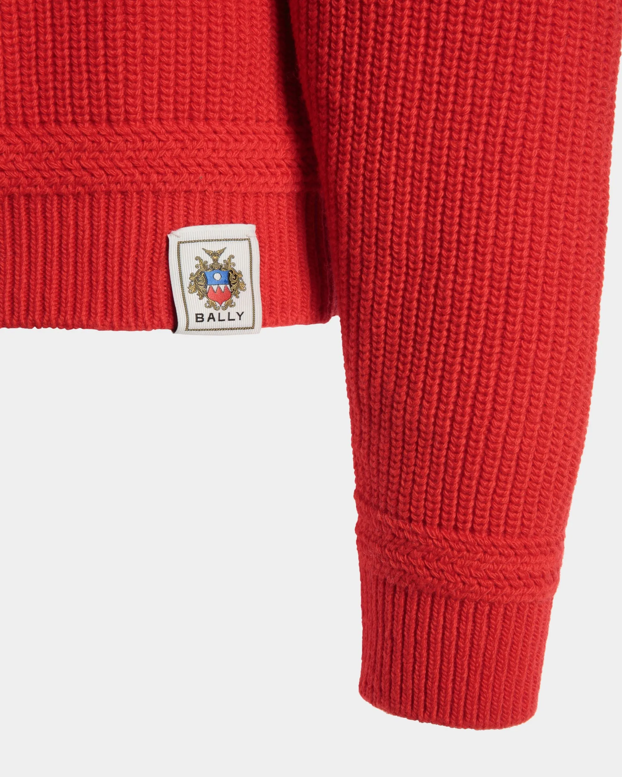 Crewneck Sweater With Bally Crest Logo In Candy Red Wool 