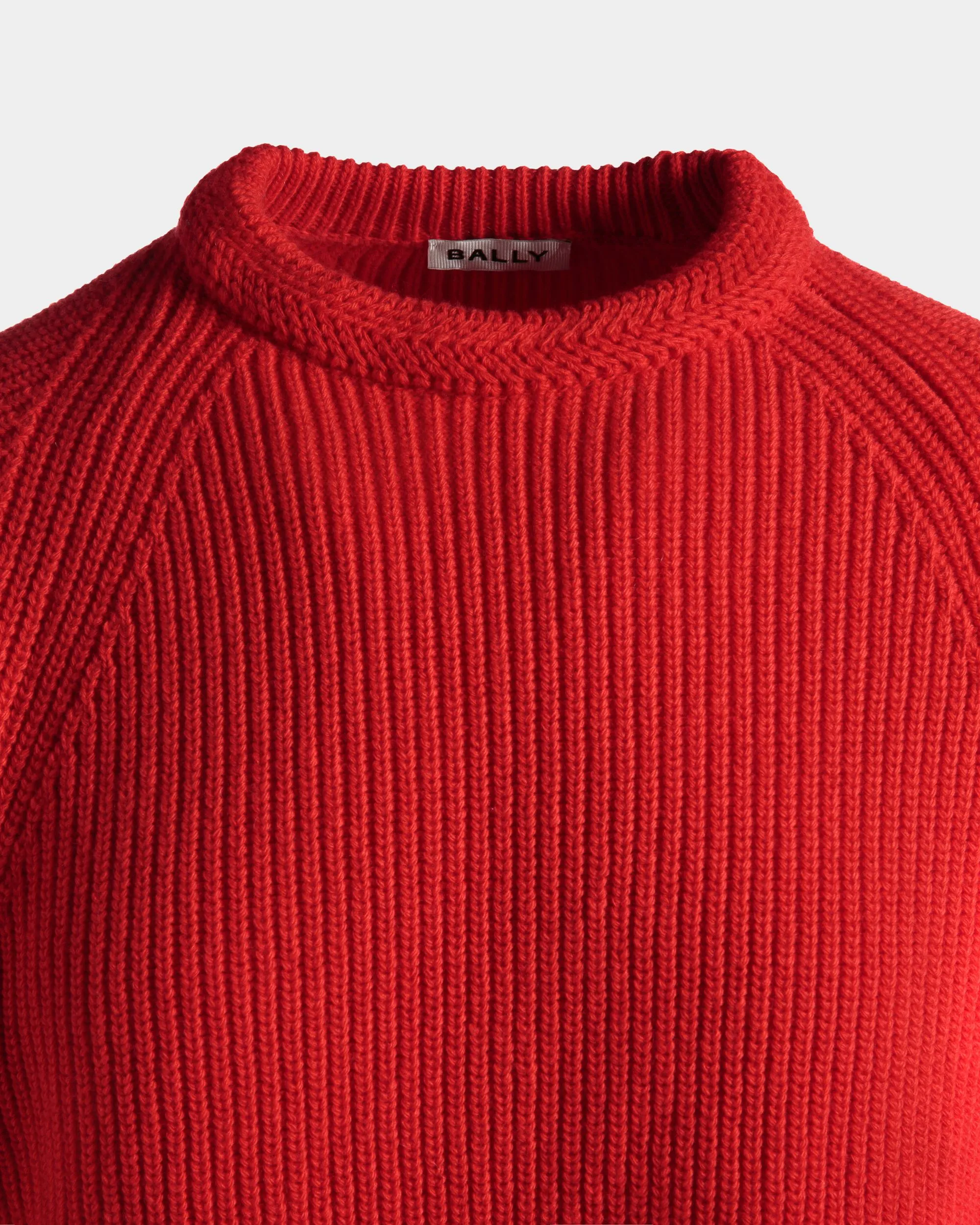 Crewneck Sweater With Bally Crest Logo In Candy Red Wool 