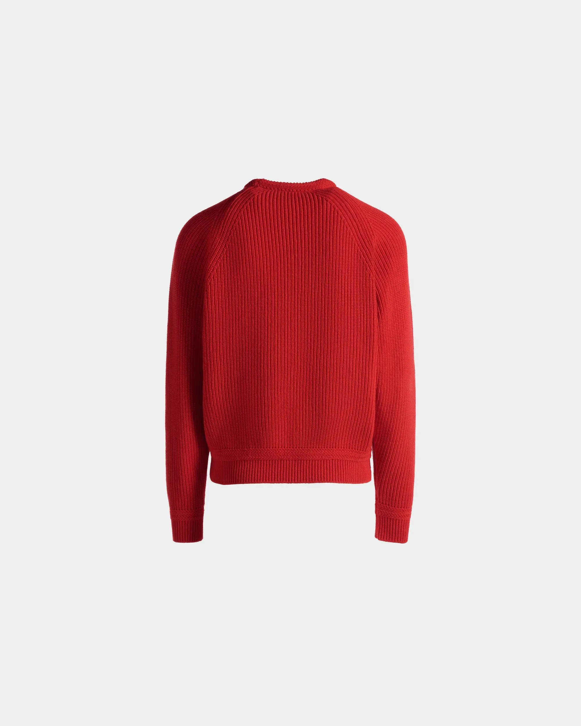 Crewneck Sweater With Bally Crest Logo In Candy Red Wool 