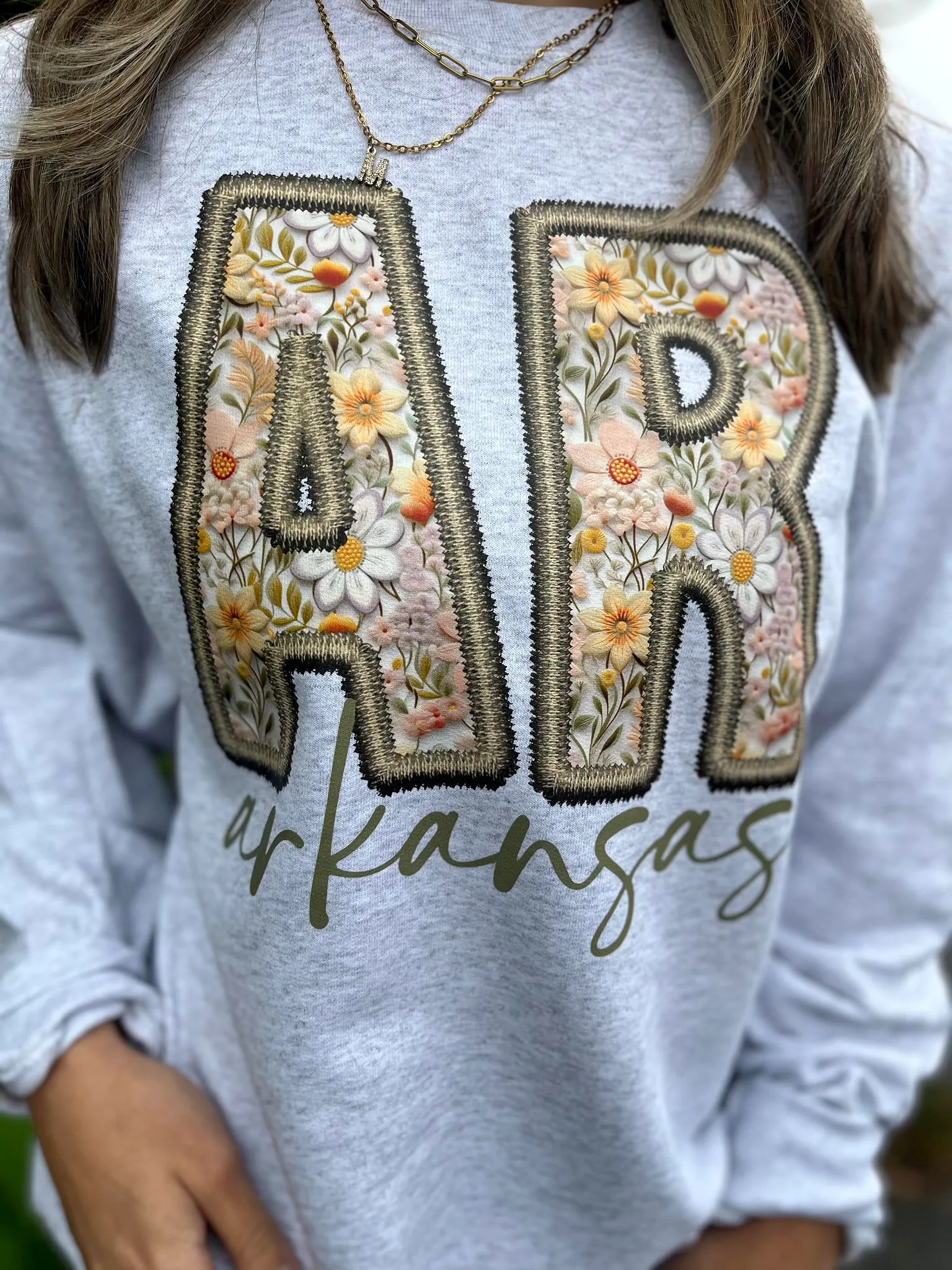 Custom State Flower Faux Embroidery Sweatshirt