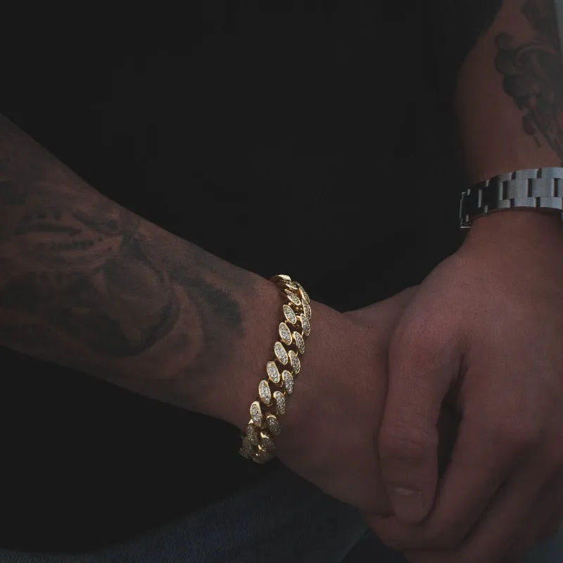 Diamond Cuban Link Bracelet (12mm) in Yellow/White Gold