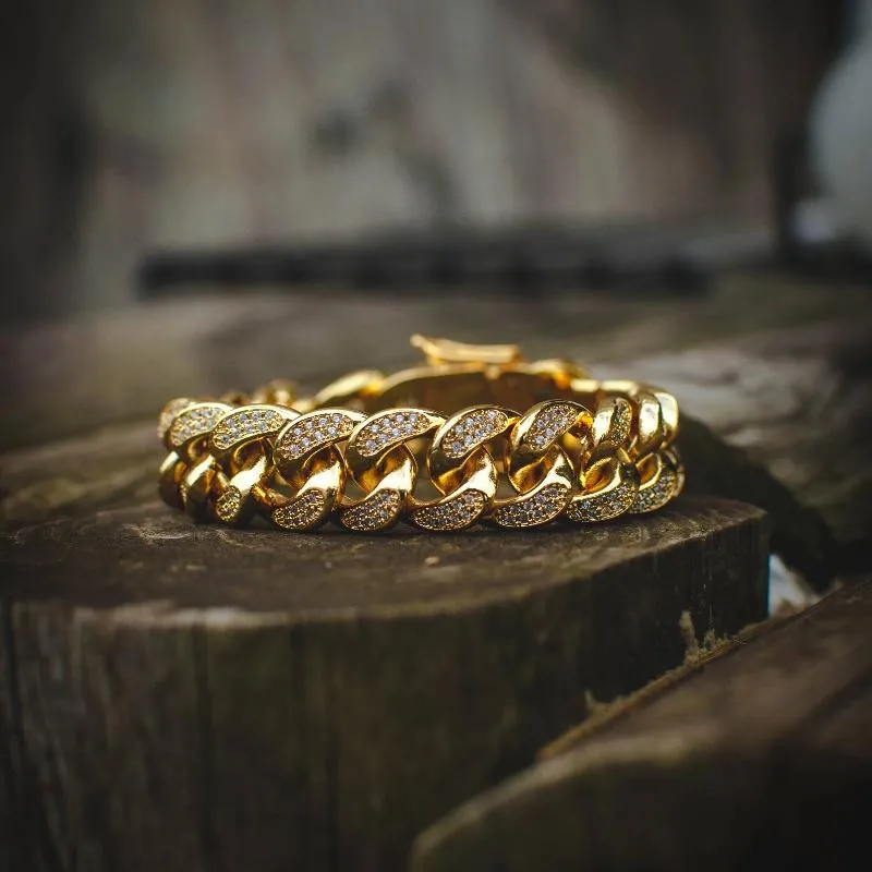 Diamond Cuban Link Bracelet (12mm) in Yellow/White Gold