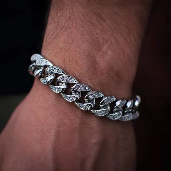 Diamond Cuban Link Bracelet (12mm) in Yellow/White Gold