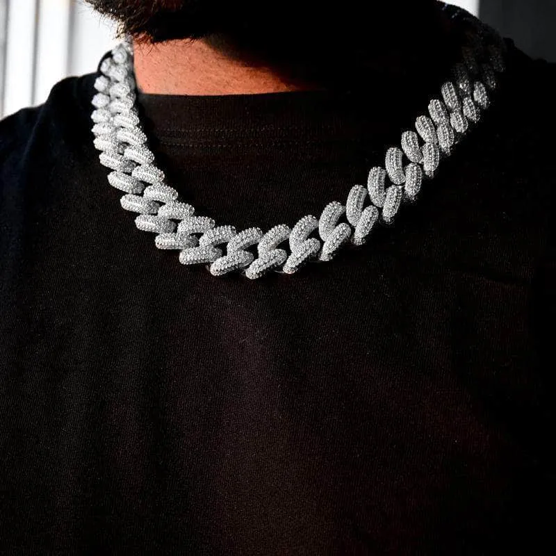 Diamond Cuban Link Chain (19mm) in White Gold