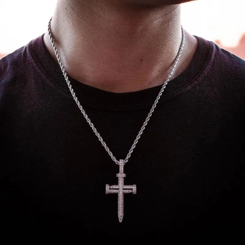 Diamond Nail Cross in White Gold