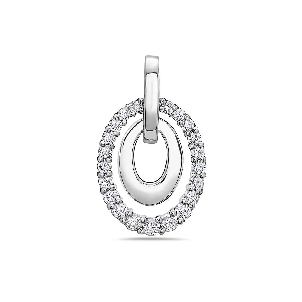 Double Oval Lines Pendant With 0.40 CT Diamonds available in Rose & White Gold