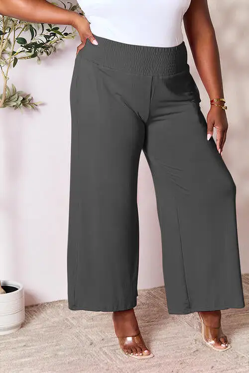 Double Take Full Size Smocked Wide Waistband Wide Leg Pants