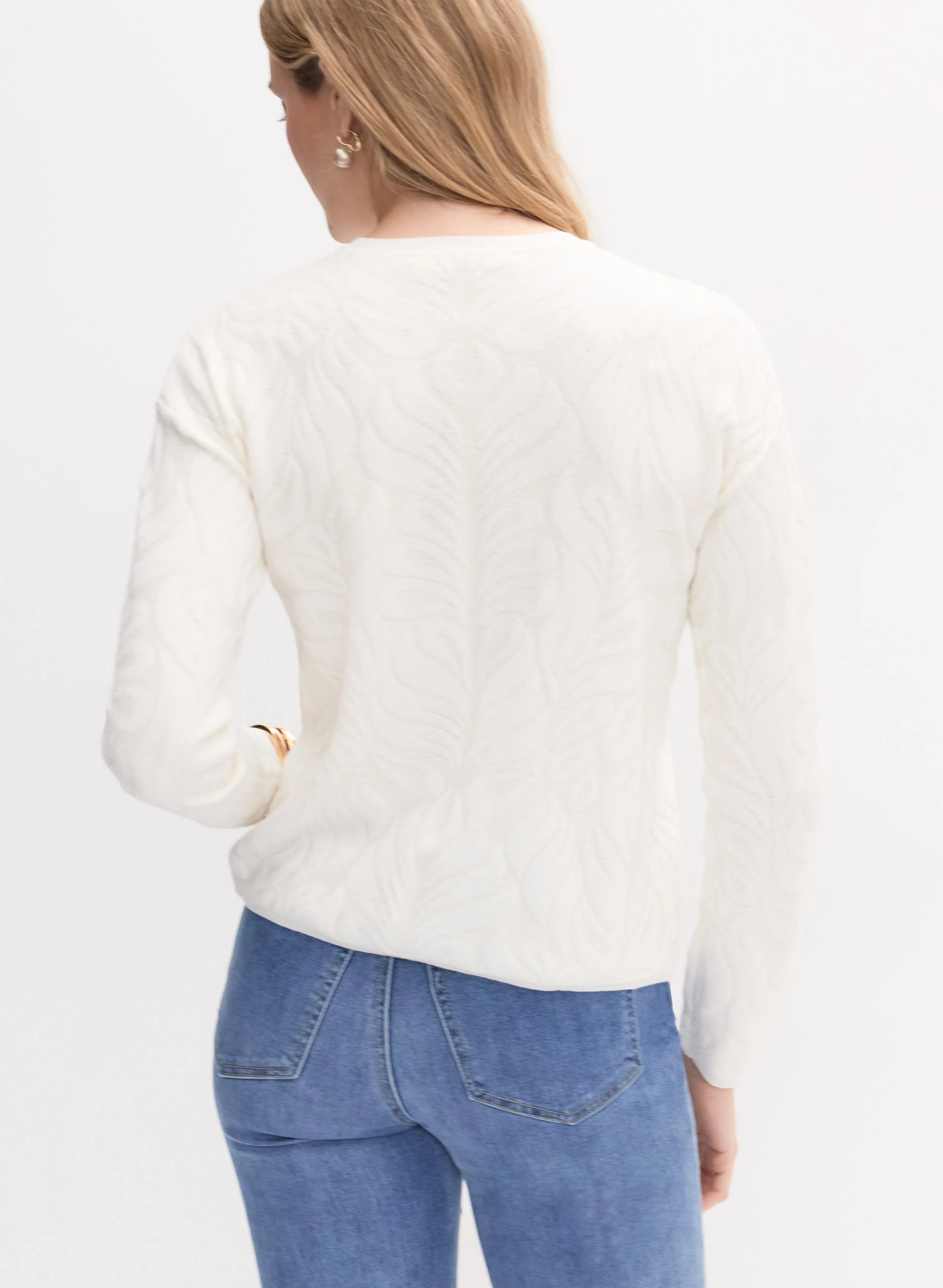 Embossed Floral Motif Sweater