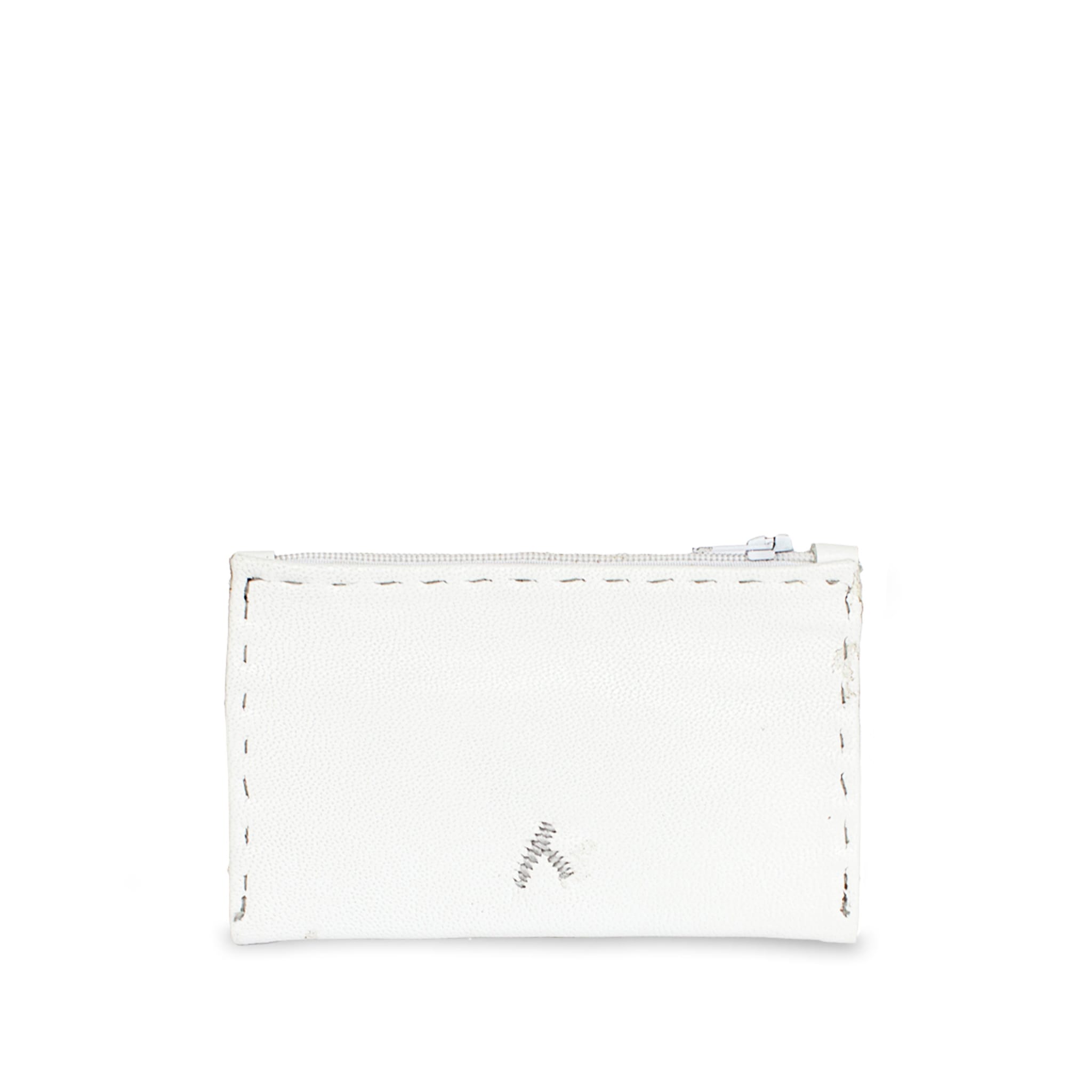 Embroidered Leather Coin Wallet in White, Silver