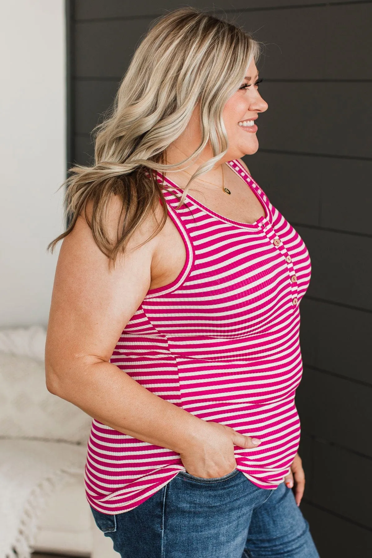 Favorite Tune Striped Tank Top- Hot Pink