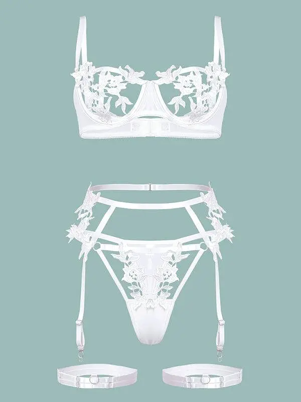 Flower Embroidered Lingerie Set