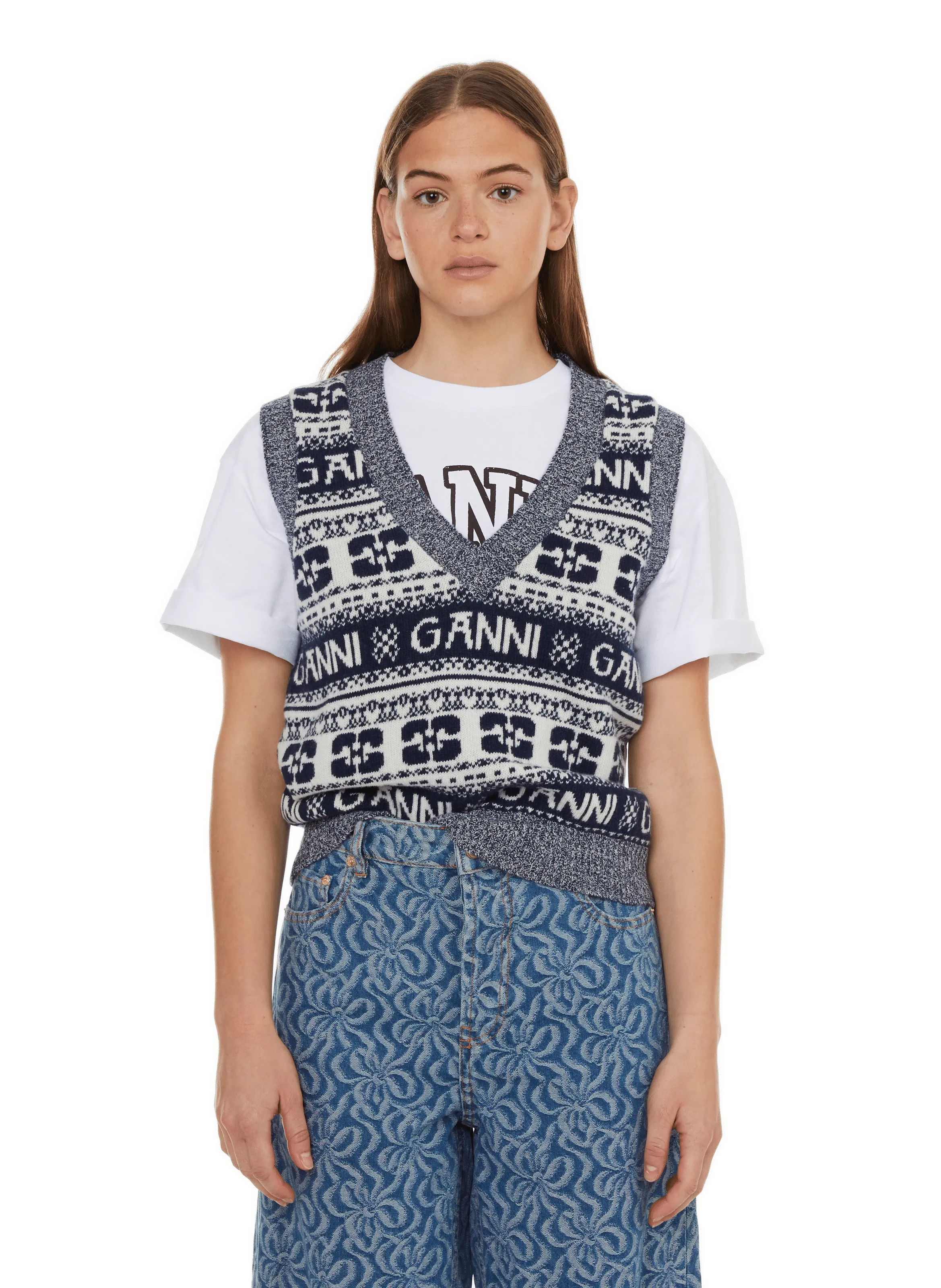 GANNI  Printed wool sweater vest  - Multicolour