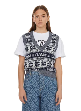 GANNI  Printed wool sweater vest  - Multicolour