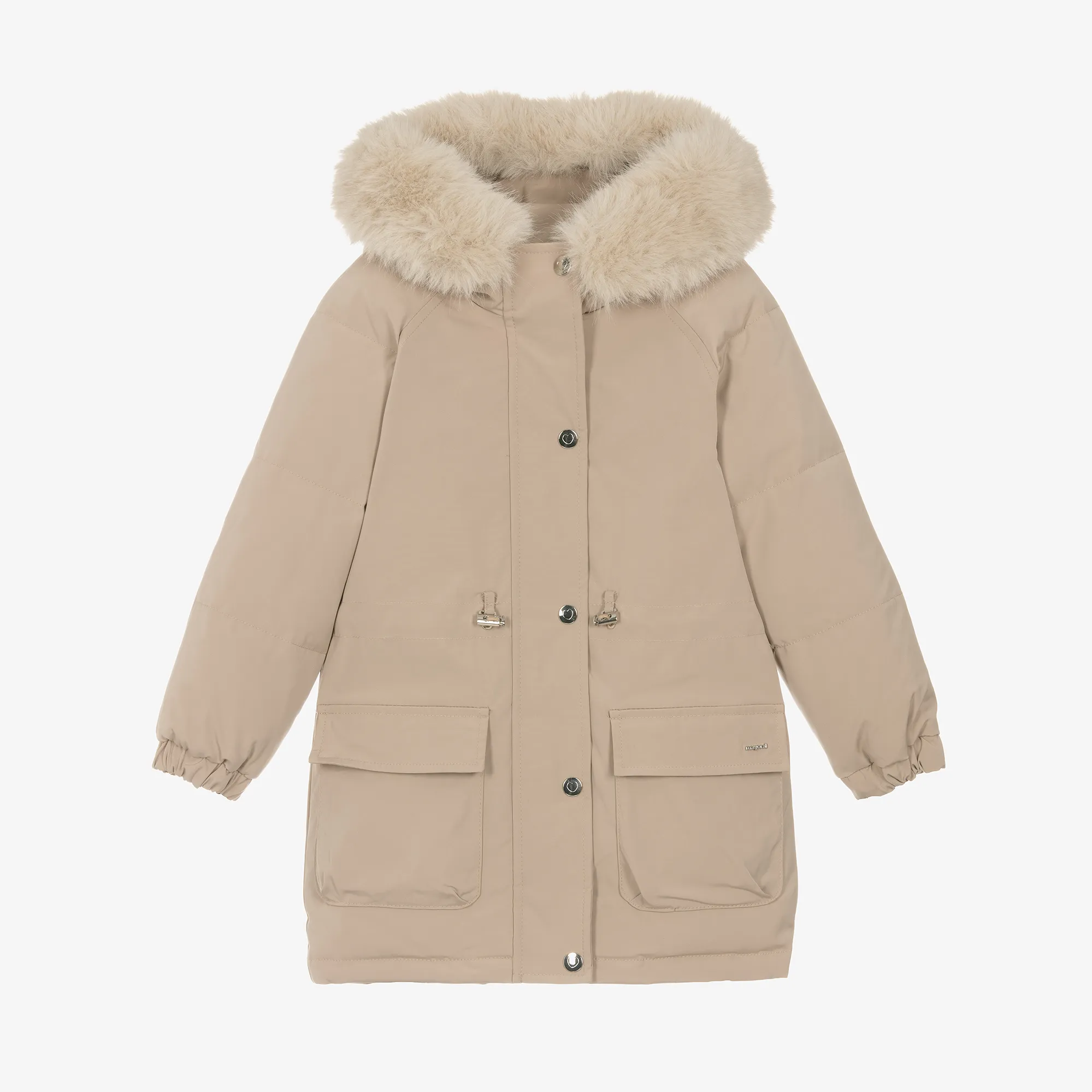 Girls Beige Padded Coat