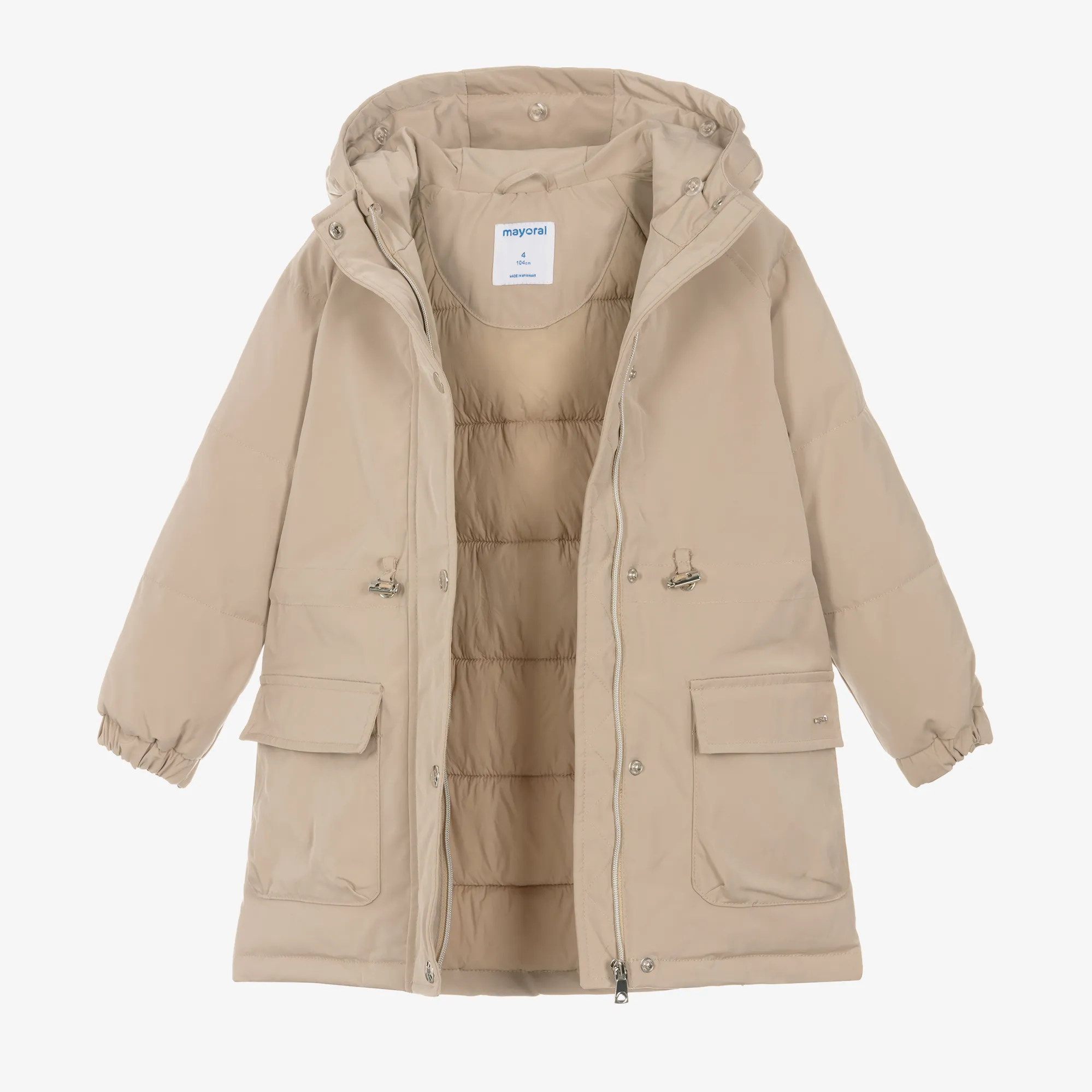 Girls Beige Padded Coat