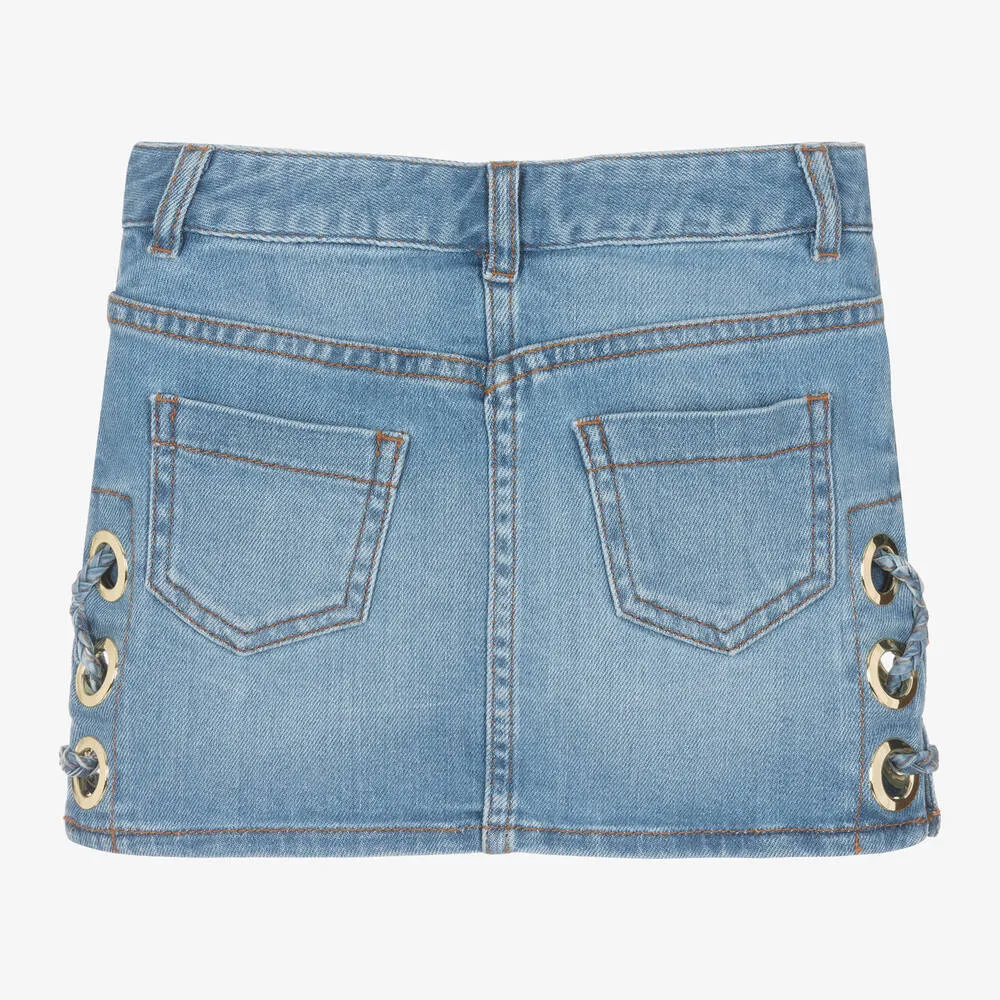 Girls Blue Denim Eyelet Skirt