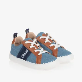 Girls Blue Denim Lace-Up Trainers