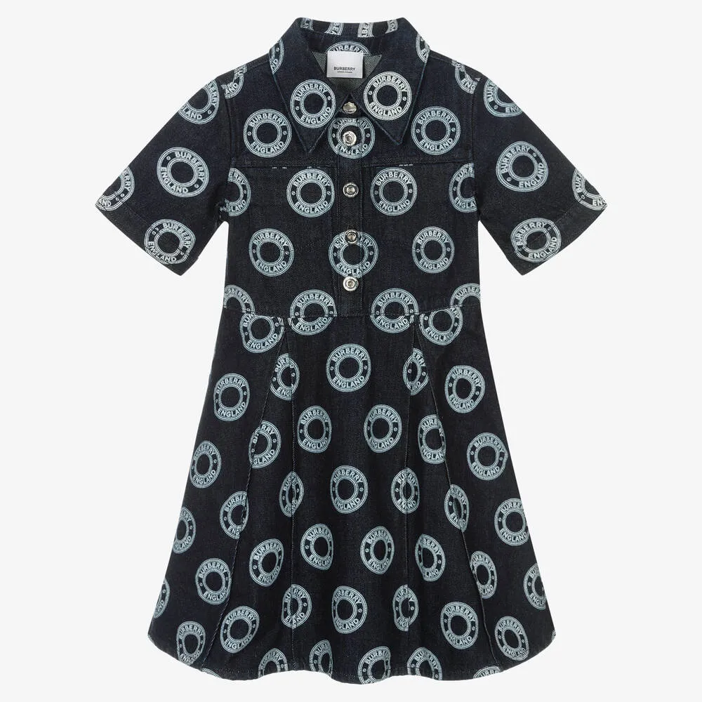 Girls Blue Denim Logo Dress