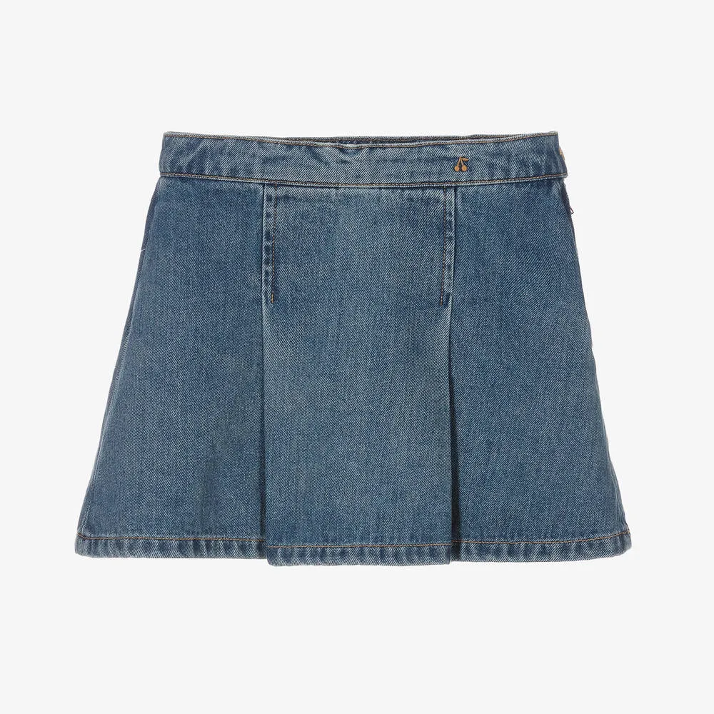 Girls Blue Denim Pleated Skirt