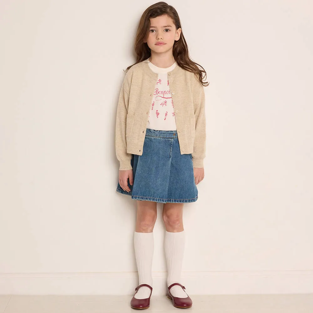 Girls Blue Denim Pleated Skirt