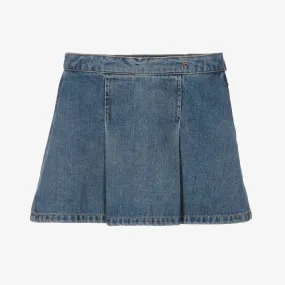 Girls Blue Denim Pleated Skirt