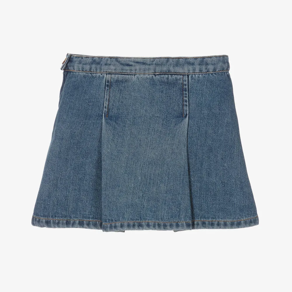 Girls Blue Denim Pleated Skirt