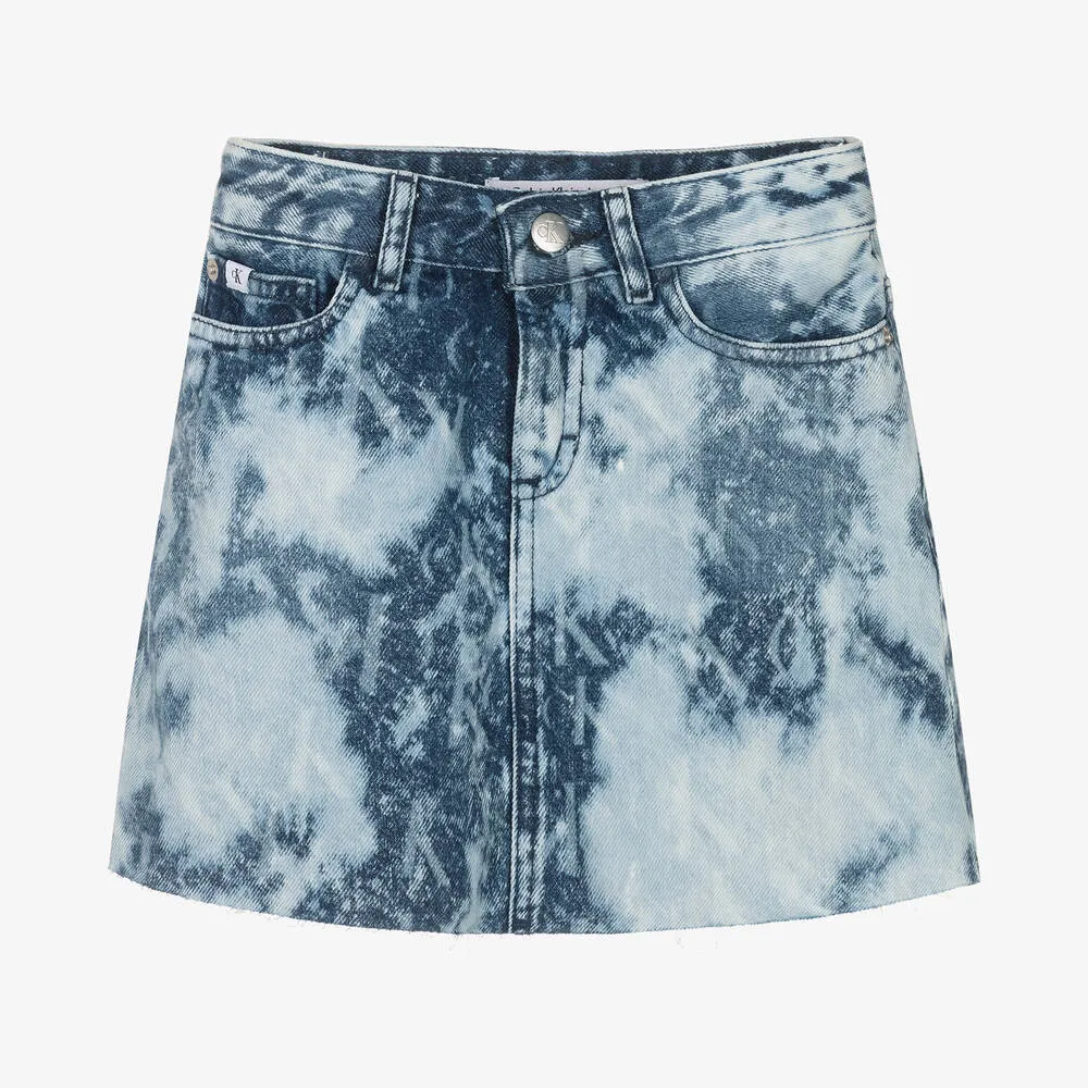 Girls Blue Denim Tie-Dye Skirt