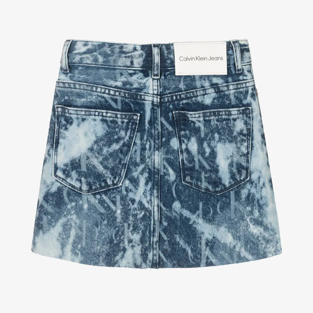 Girls Blue Denim Tie-Dye Skirt