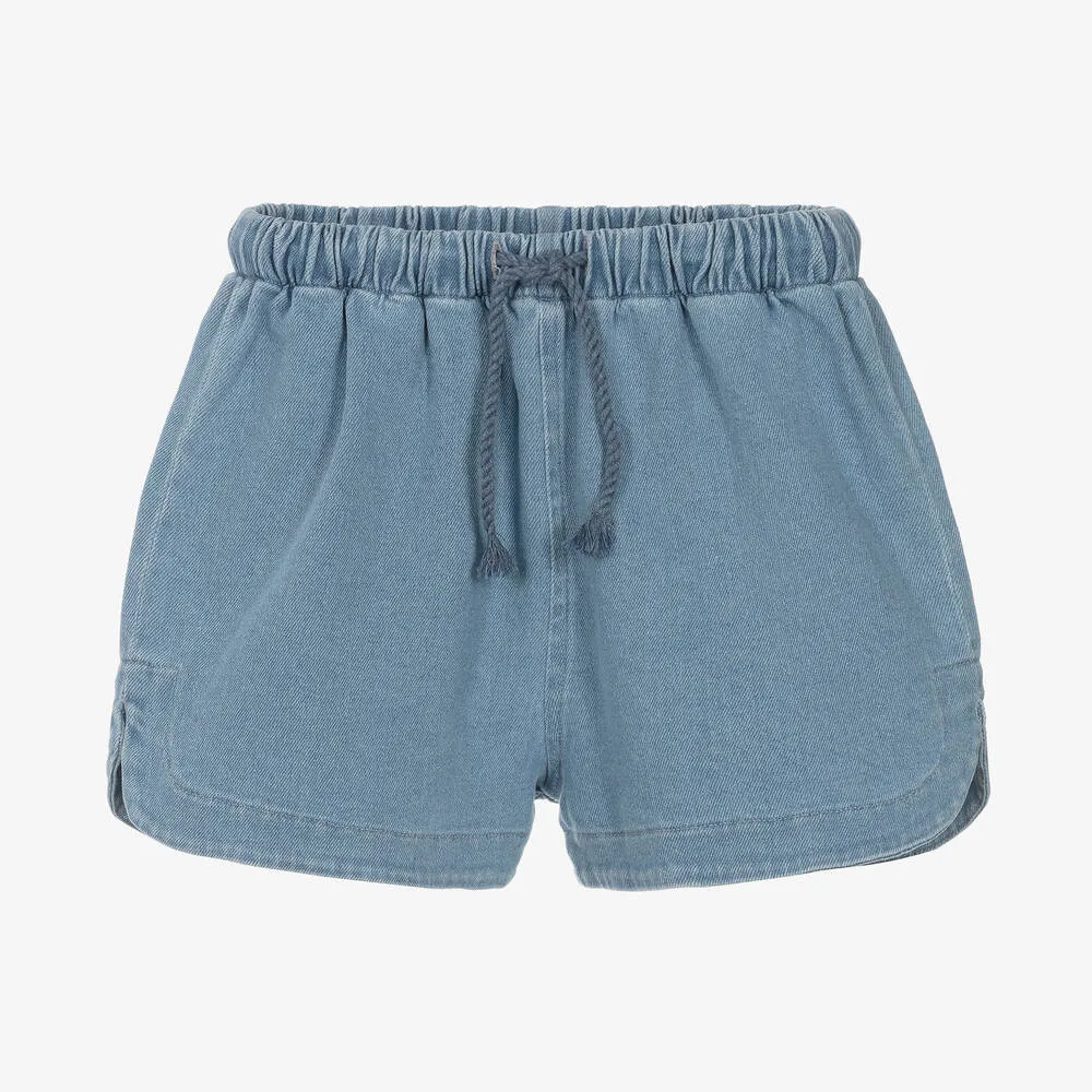 Girls Blue Drawstring Denim Shorts