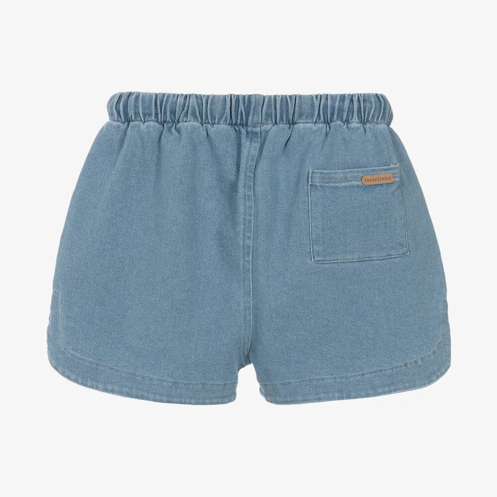 Girls Blue Drawstring Denim Shorts