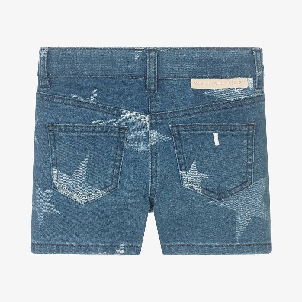 Girls Blue Star Print Denim Shorts