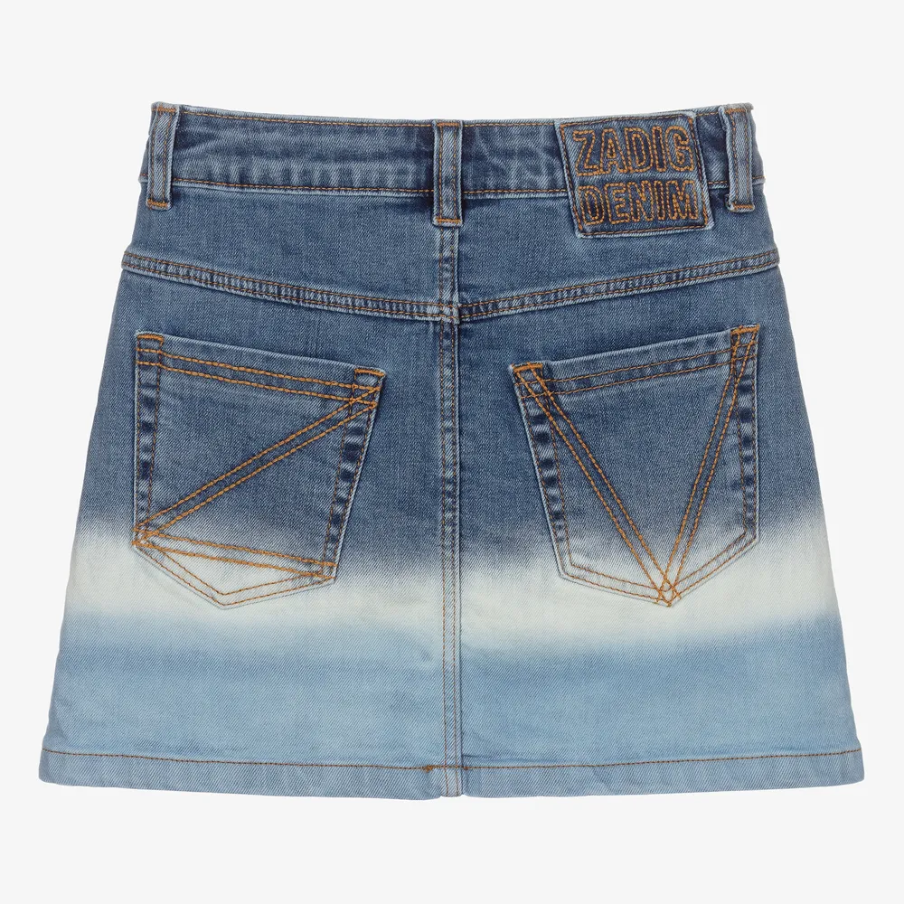 Girls Blue Tie Dye Denim Skirt