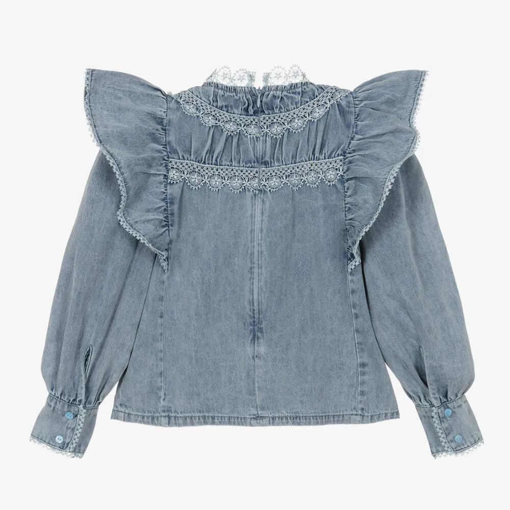 Girls Blue Washed Denim Blouse