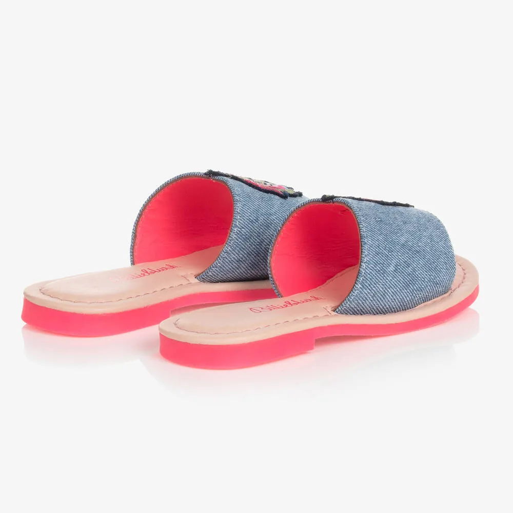 Girls Denim Unicorn Sliders