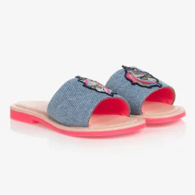 Girls Denim Unicorn Sliders