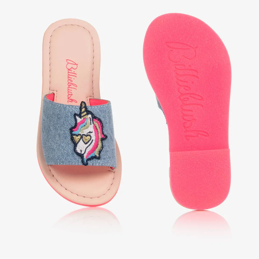 Girls Denim Unicorn Sliders