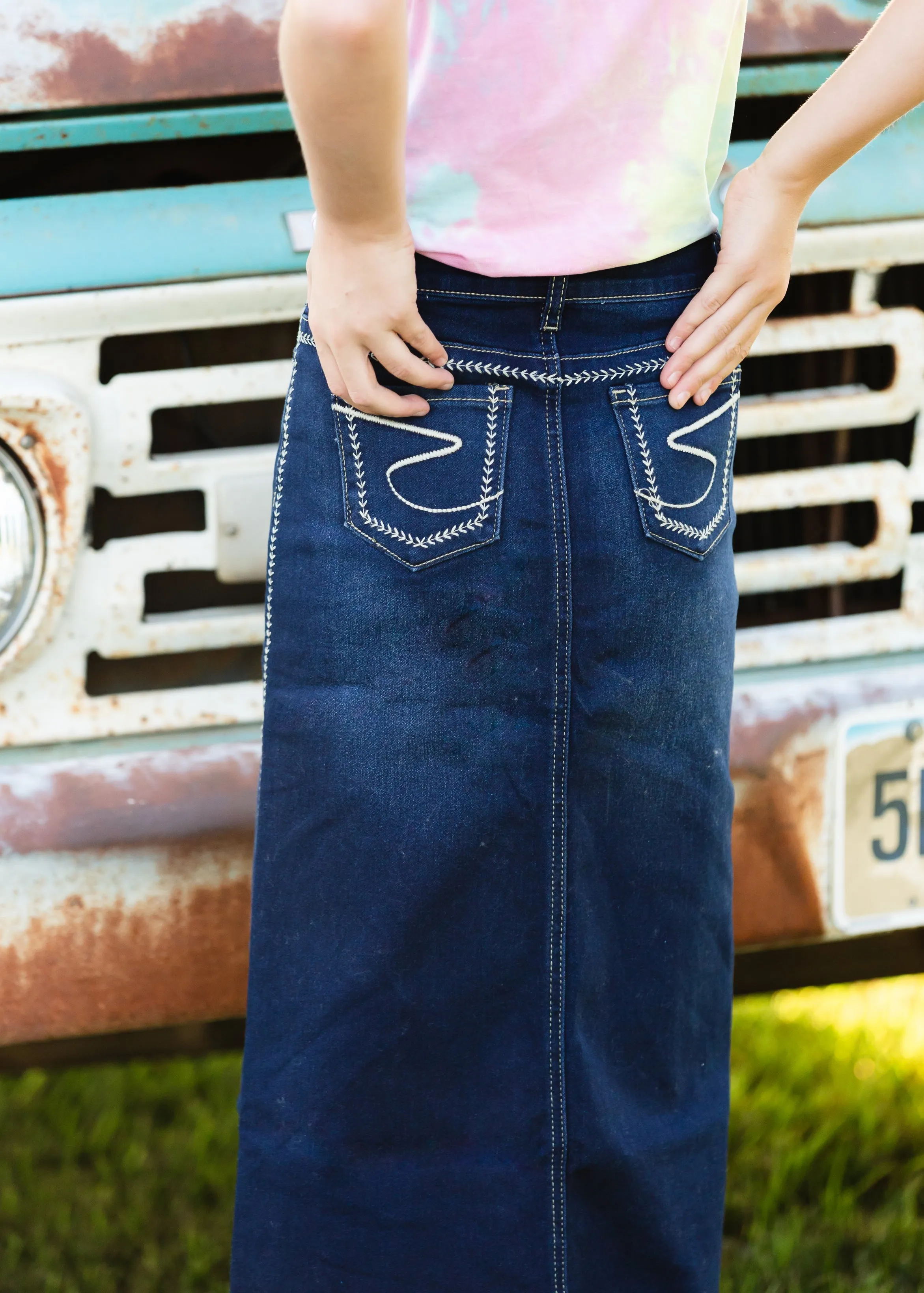 Girls Fly Stitch Dark Denim Long Skirt - FINAL SALE