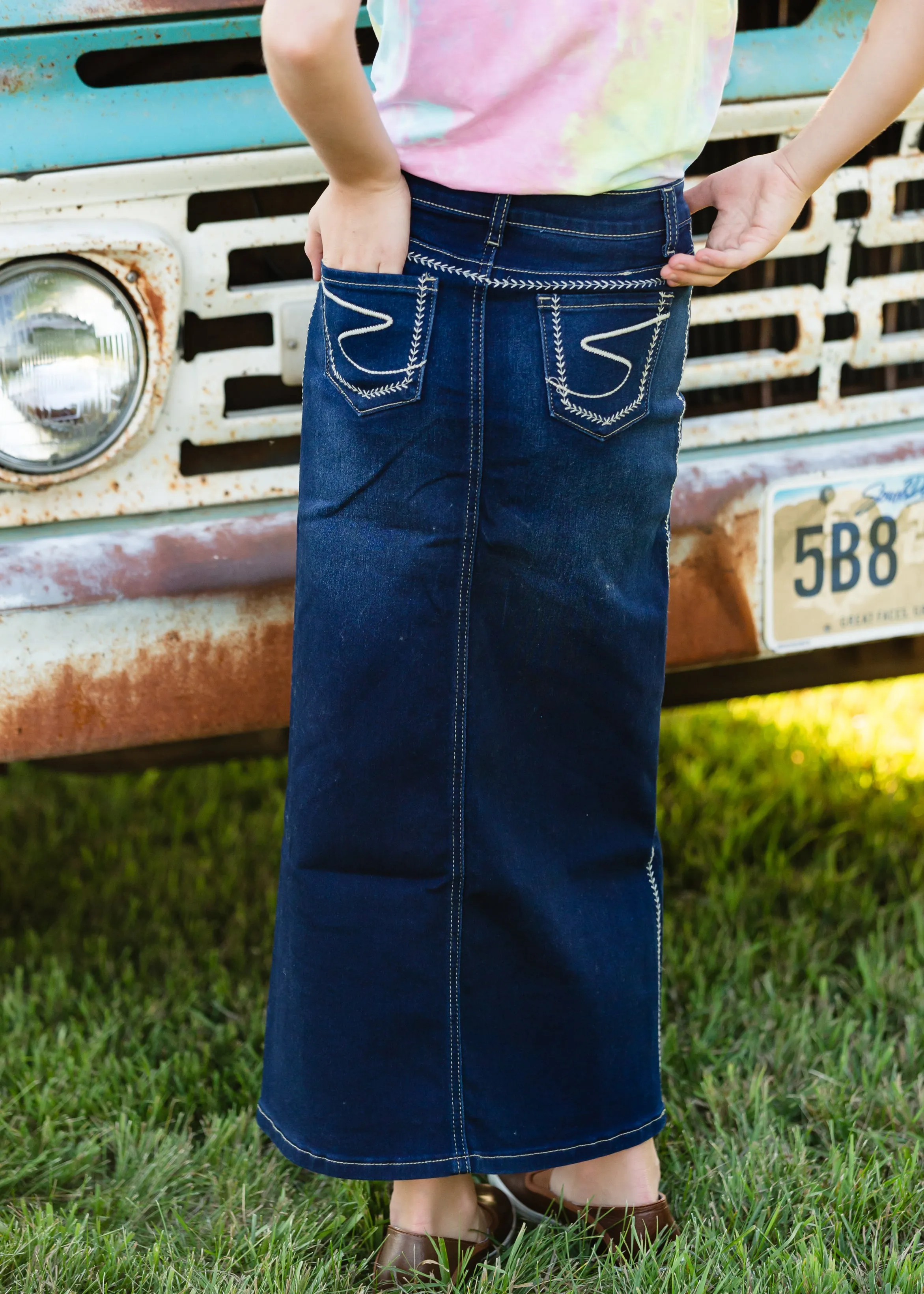 Girls Fly Stitch Dark Denim Long Skirt - FINAL SALE