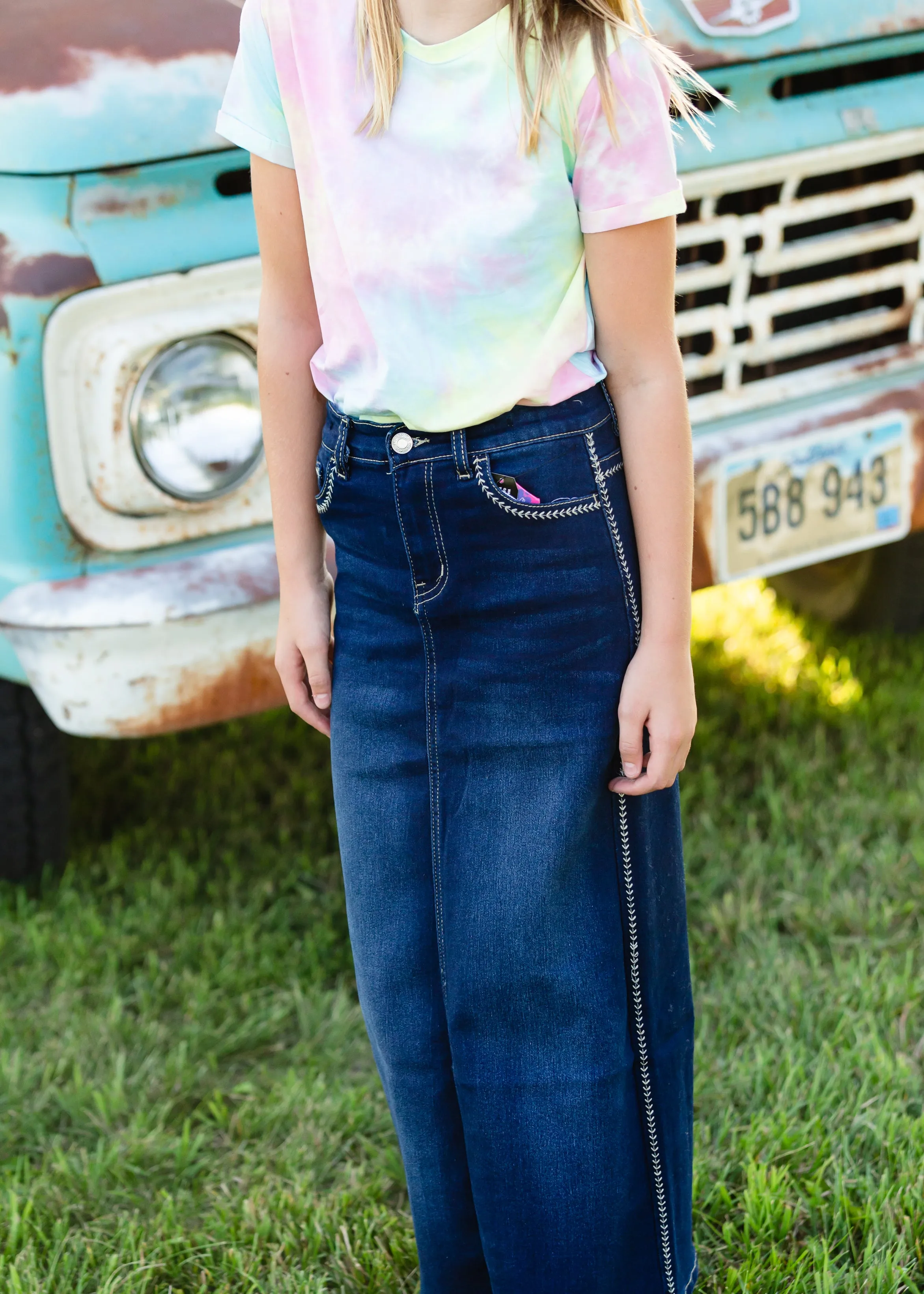 Girls Fly Stitch Dark Denim Long Skirt - FINAL SALE