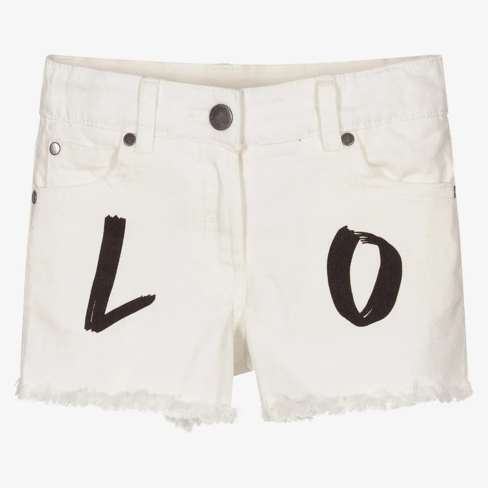 Girls Ivory Denim Love Shorts