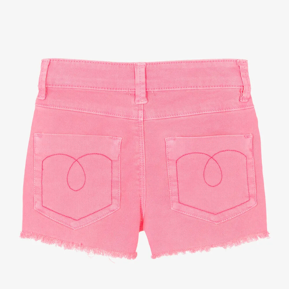 Girls Pink Cotton Sequin Denim Shorts