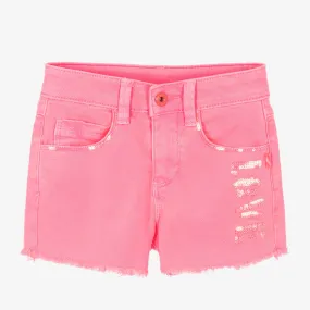 Girls Pink Cotton Sequin Denim Shorts