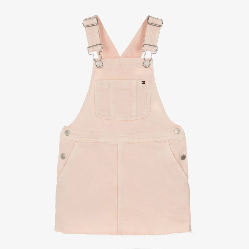 Girls Pink Denim Dungaree Dress